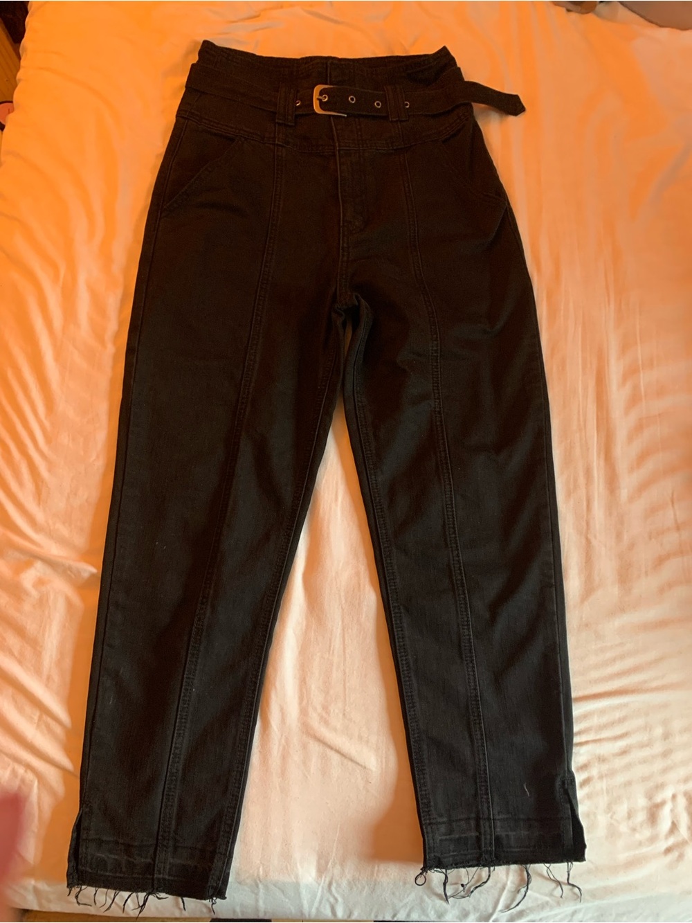 Black Womenโs High-Waist Belted Pants